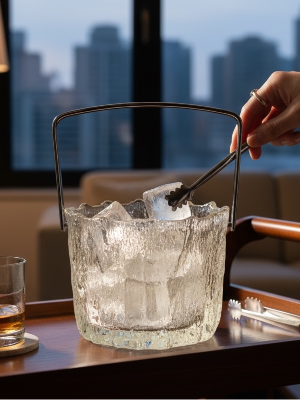 MCM Littala “Seita” Icicle Glass Ice Bucket by Tapio Wirkkala Chrome Handle - Picture 16 of 17